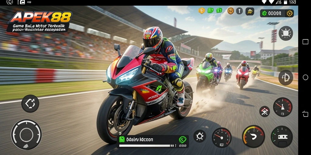 Tampilan gameplay balap motor yang penuh aksi dan menegangkan di APEK88.