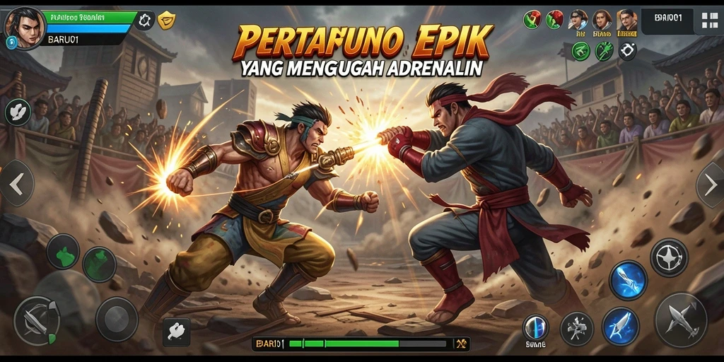Screenshot utama BARU01 menampilkan aksi pertarungan yang mendebarkan.