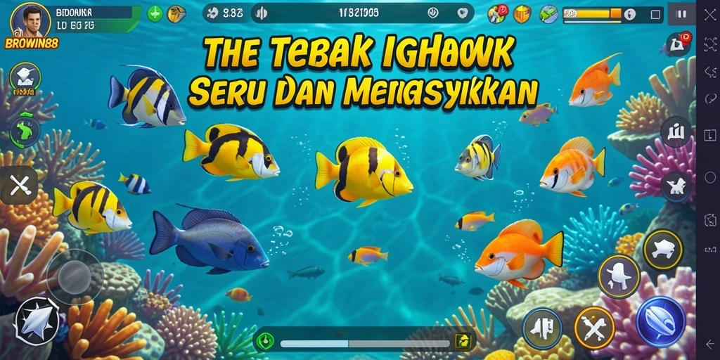 Screenshot gameplay menampilkan serunya menembak ikan di BROWIN88.