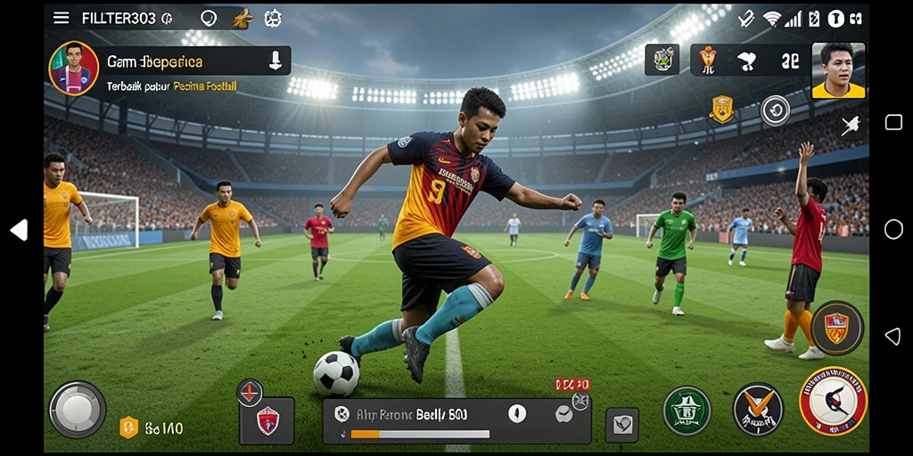 Tangkapan layar menunjukkan aksi intens dalam pertandingan sepak bola di FILTER303.