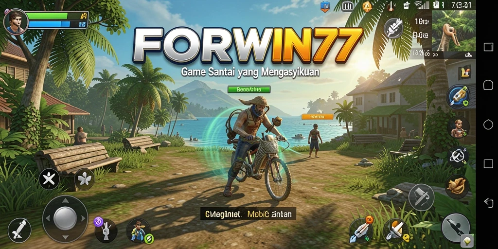 Tampilan gameplay FORWIN77 yang ceria dan penuh warna.