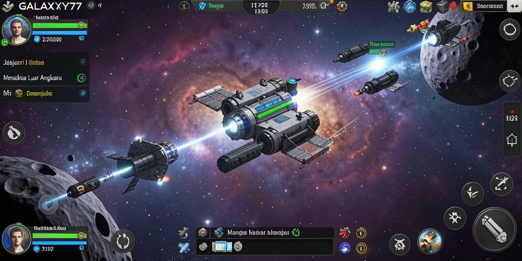 Tampilan gameplay <strong>GALAXY77</strong> yang mendalam dan penuh aksi di luar angkasa.