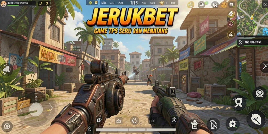 Screenshot gameplay JERUKBET menunjukkan aksi tembak-menembak intens.