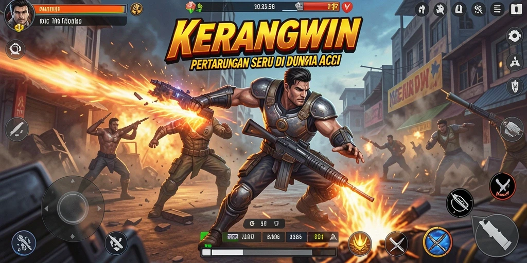 Tangkapan layar menunjukkan serunya gameplay KERANGWIN dengan karakter bertarung.