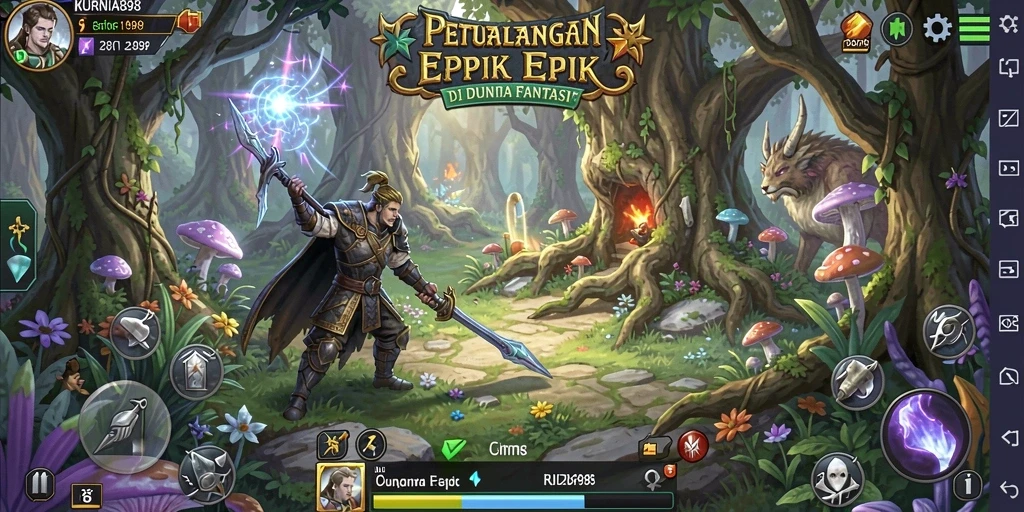 Screenshot gameplay KURNIA898 yang menggambarkan aksi petualangan RPG.