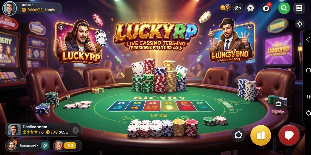 Screenshot gameplay LUCKYRP menampilkan dealer langsung dan pemain aktif di meja.