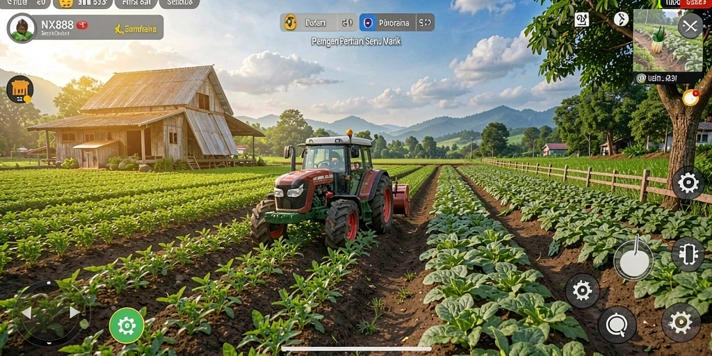 Tampilan gameplay NX888 menampilkan fitur pertanian yang menarik dan interaktif.