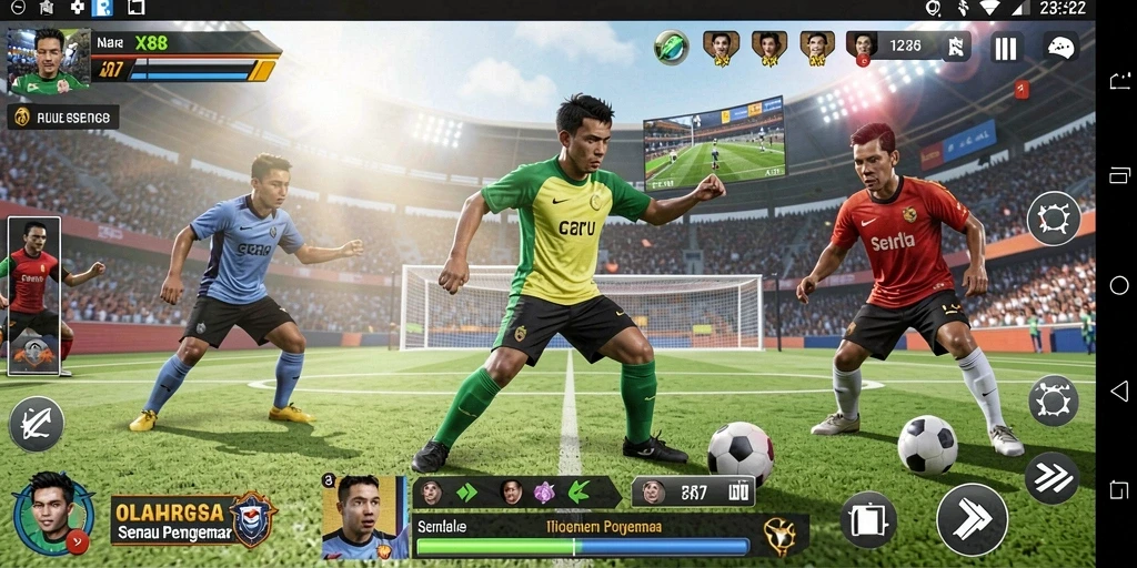 Tangkapan layar gameplay X88 menampilkan aksi olahraga yang mendebarkan.